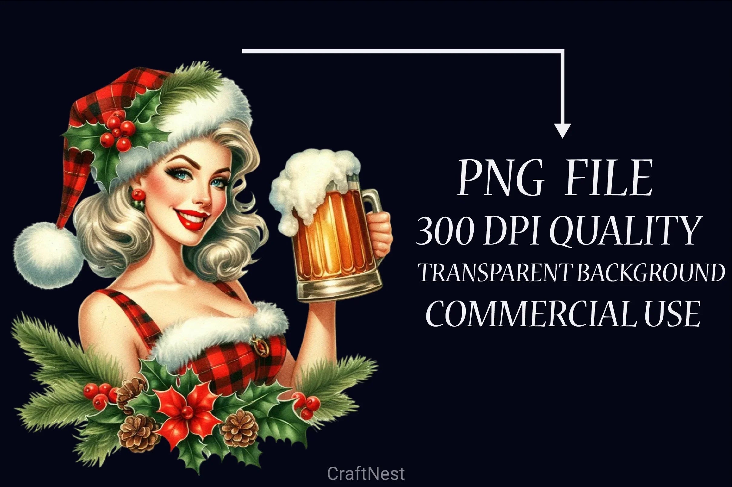 Christmas Pin Up Girls Beer Mug Clipart Bundle - CraftNest - Digital Crafting and Art