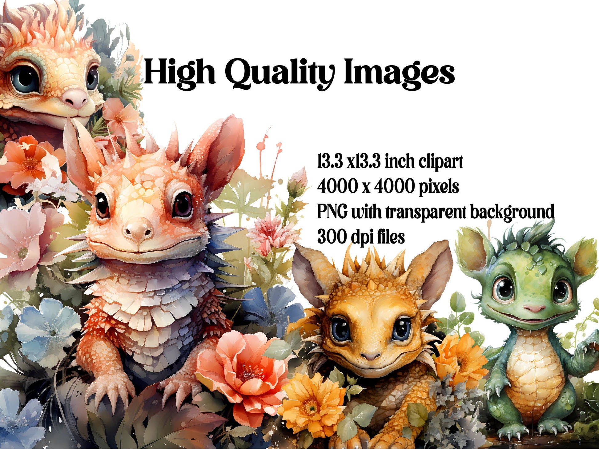 Cute Floral Dragon Clipart - CraftNest