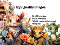 Cute Floral Dragon Clipart - CraftNest