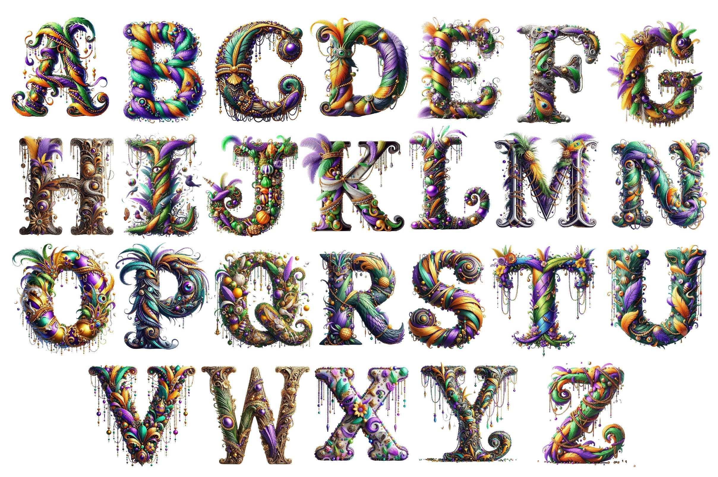 Mardi Gras Alphabet Clipart Bundle 2