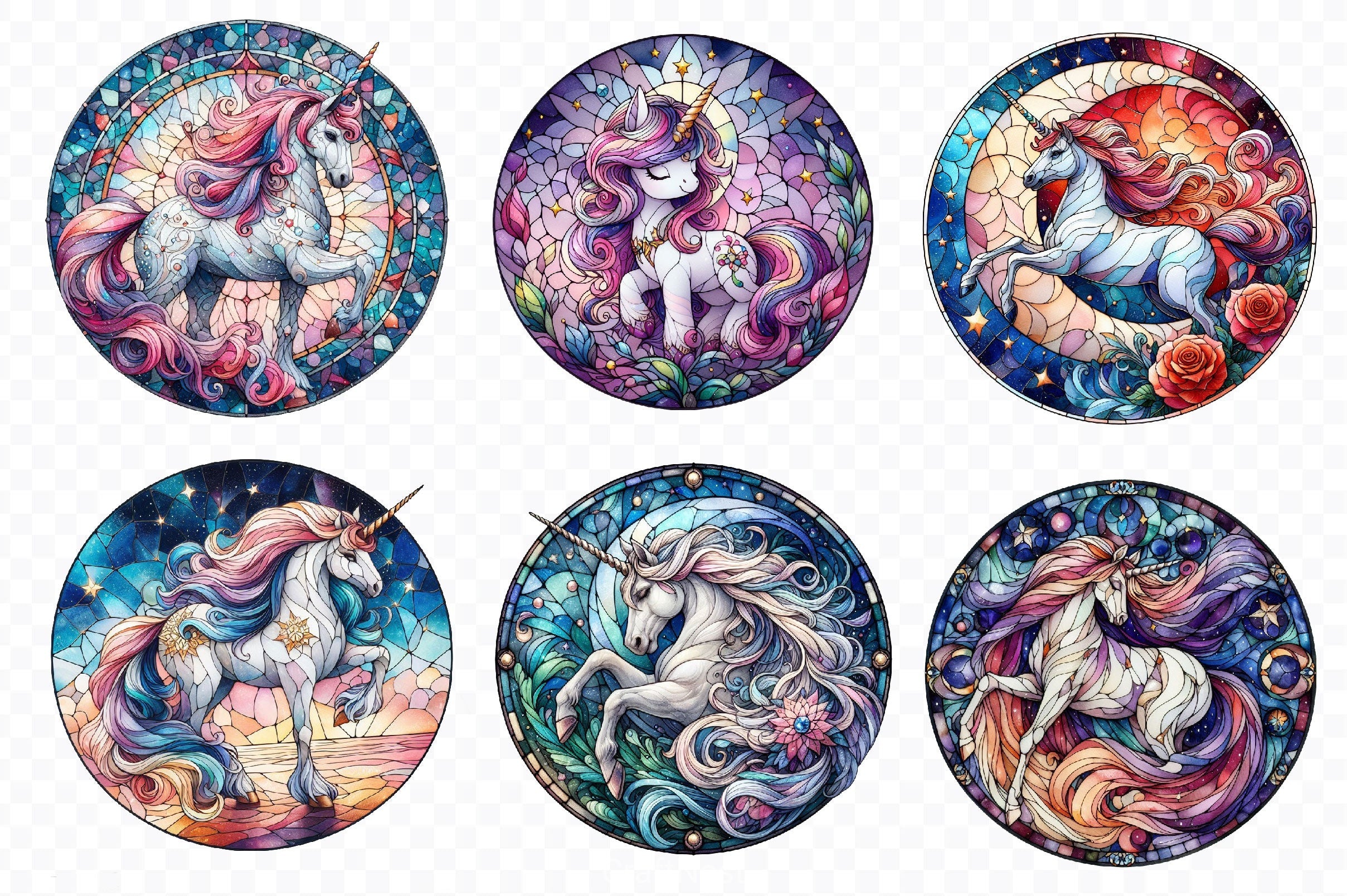 Stained Glass Unicorn Clipart Bundle
