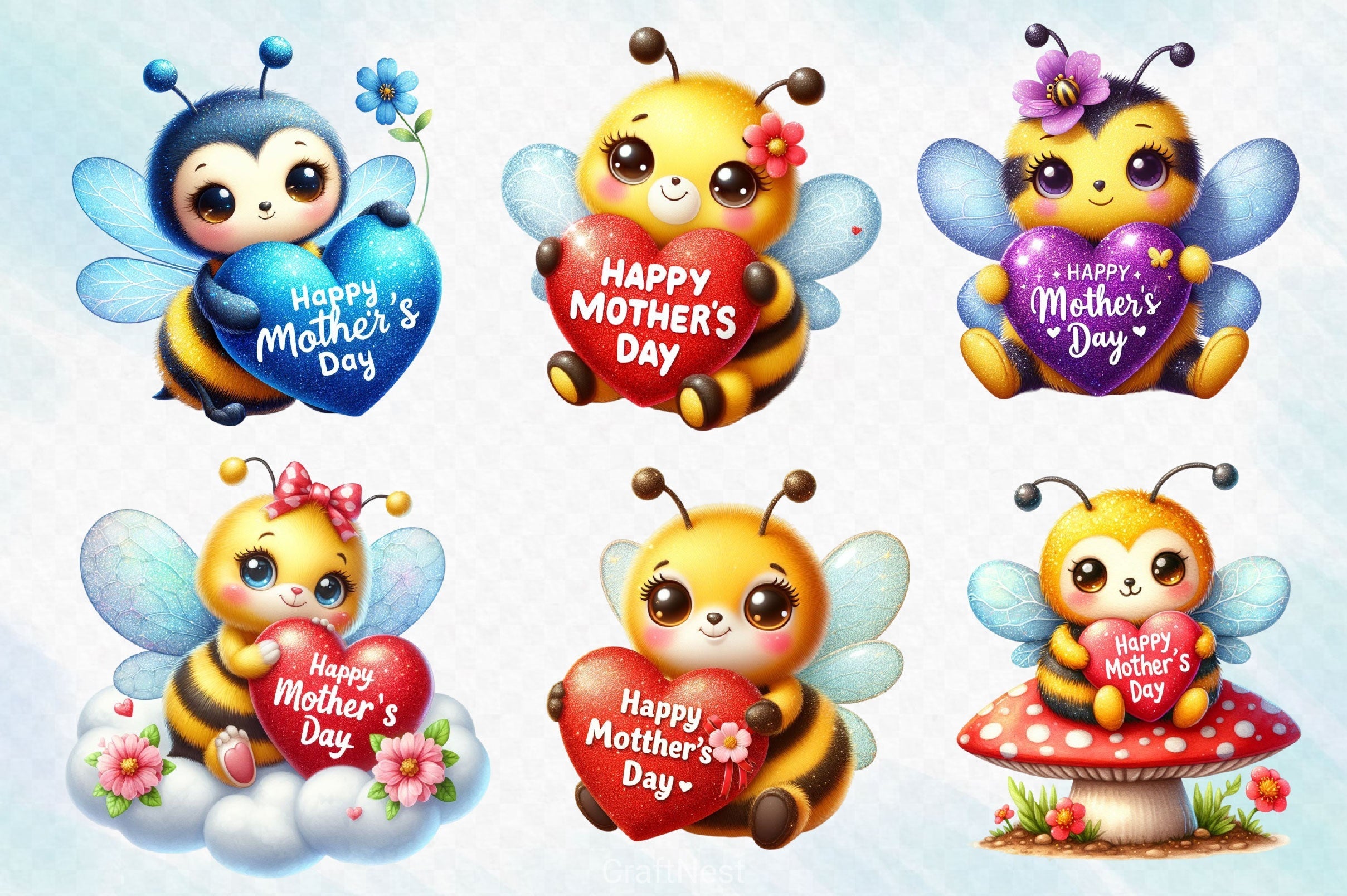 Mother's Day Cute Bee Clipart Bundle