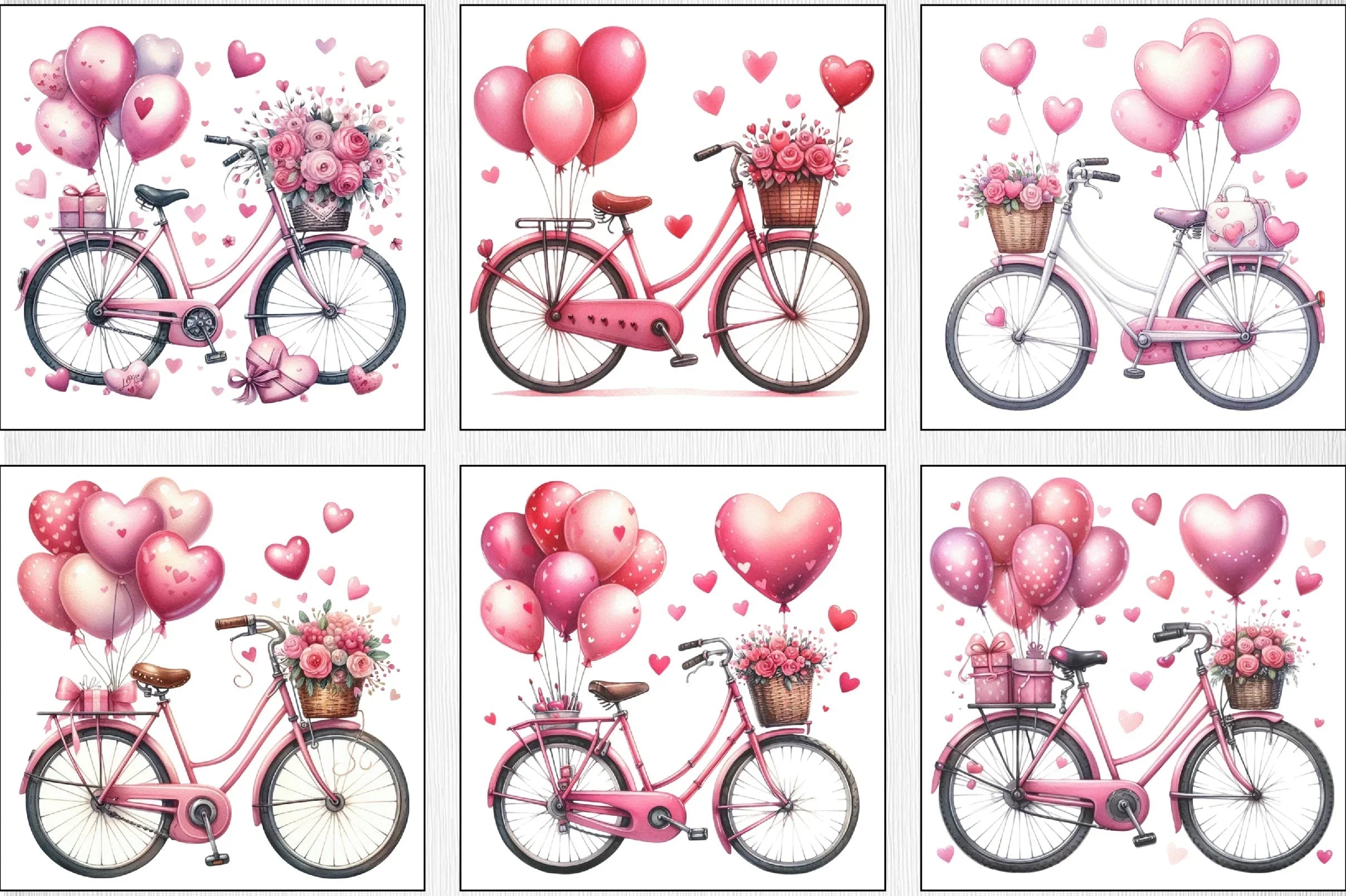 Valentine Bicycle Pink Balloons Clipart Bundle - CraftNest - Digital Crafting and Art