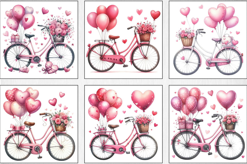 Valentine Bicycle Pink Balloons Clipart Bundle - CraftNest - Digital Crafting and Art