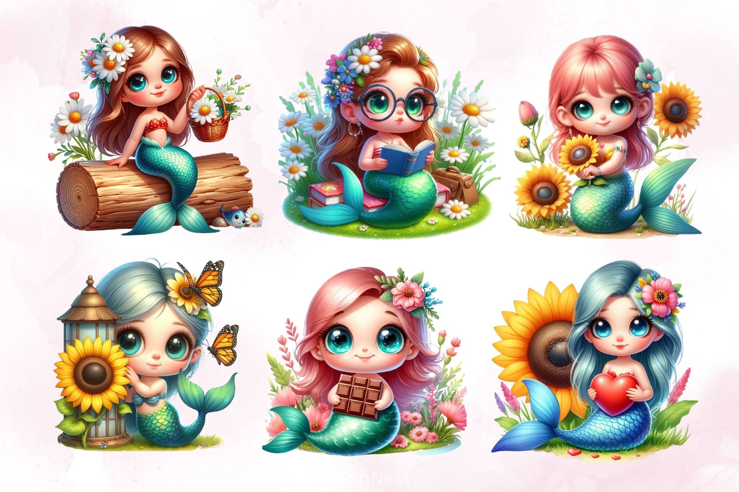 Cute Mermaid Clipart Bundle 6