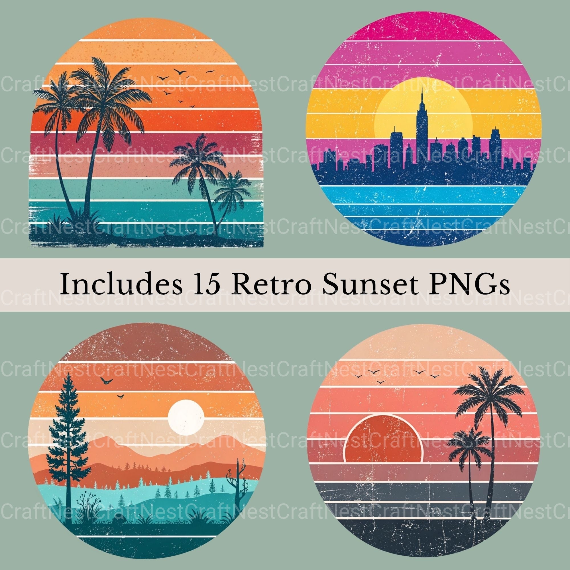 Retro Sunsets 2 Clipart Bundle