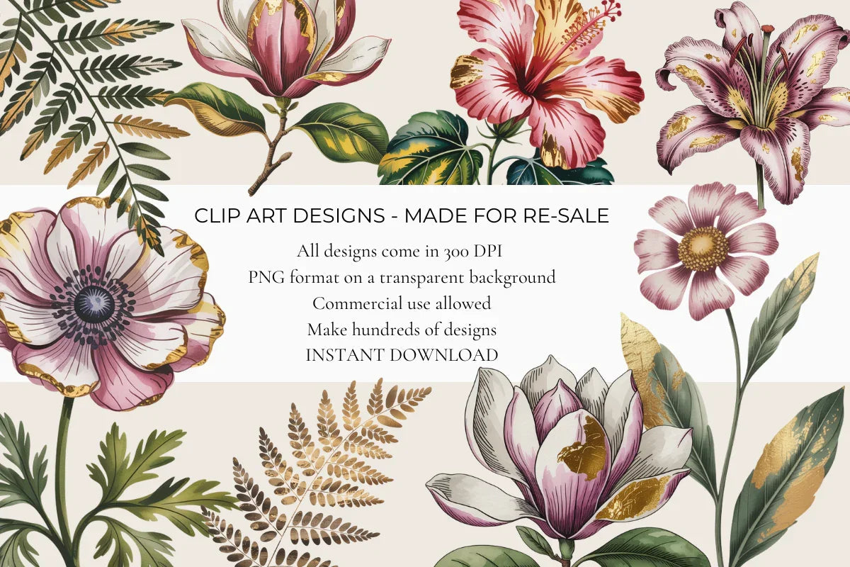 Gold Leaf Botanicals Clipart - CraftNest - Digital Crafting and Art