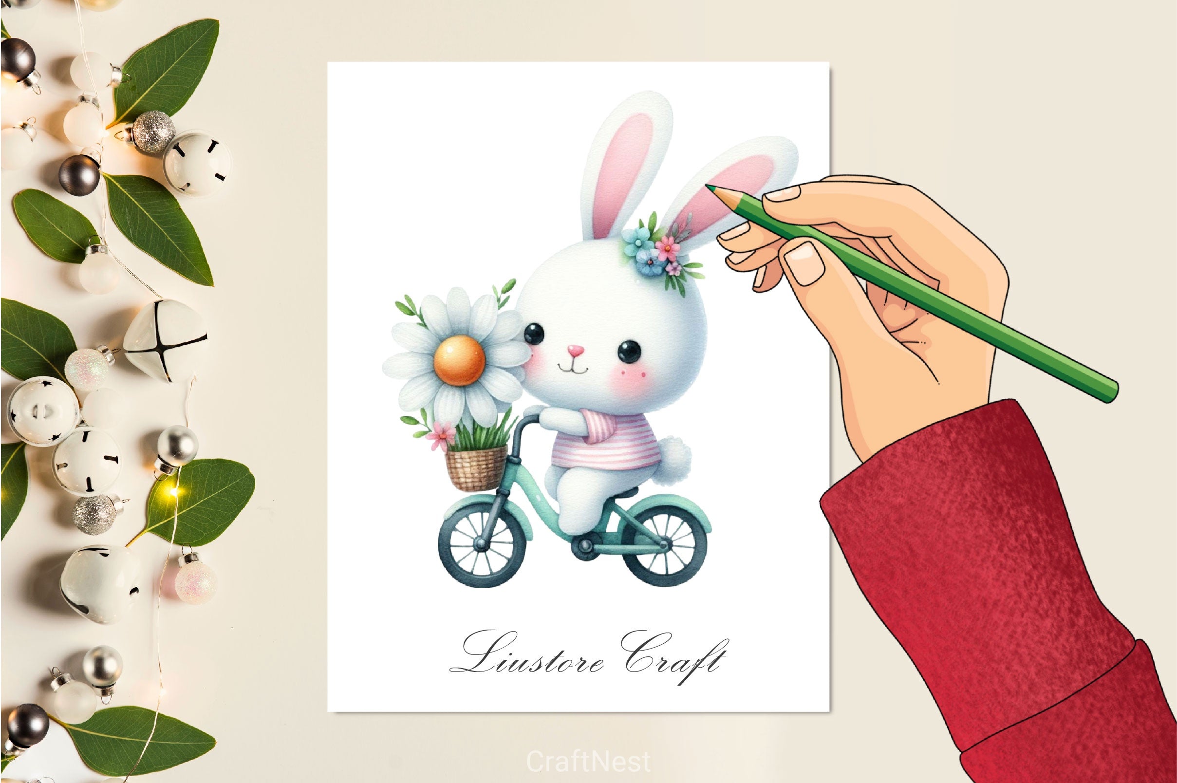 Easter Flower Biker Bunny Clipart Bundle