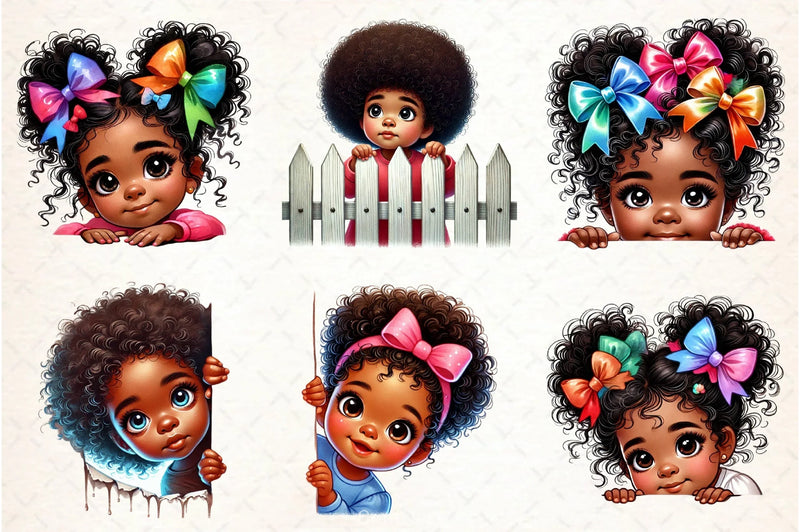 Peeking African American Girl Clipart Bundle - CraftNest - Digital Crafting and Art