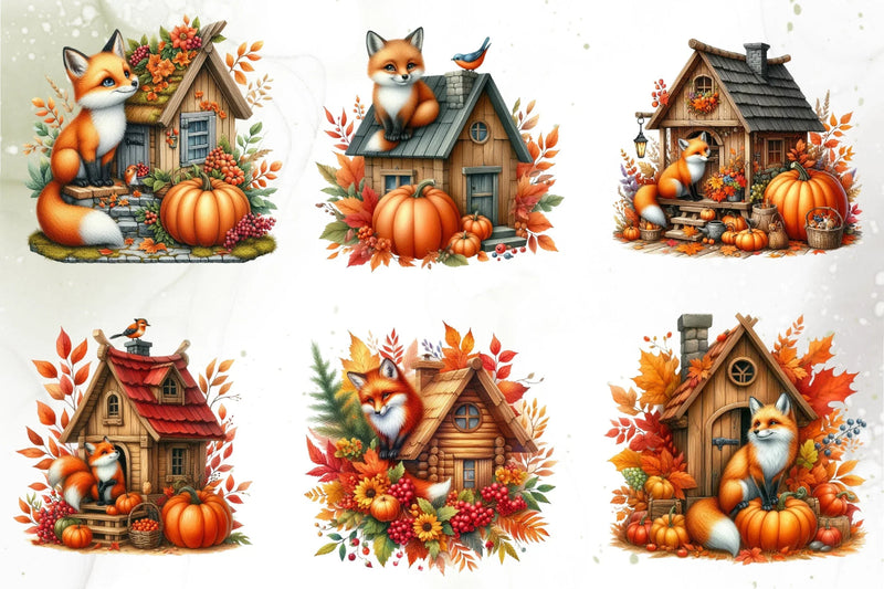 Autumn Fox House Clipart Bundle - CraftNest - Digital Crafting and Art