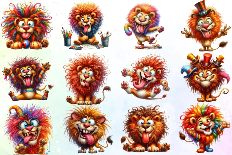 Funny Crazy Lion Clipart Bundle - CraftNest - Digital Crafting and Art