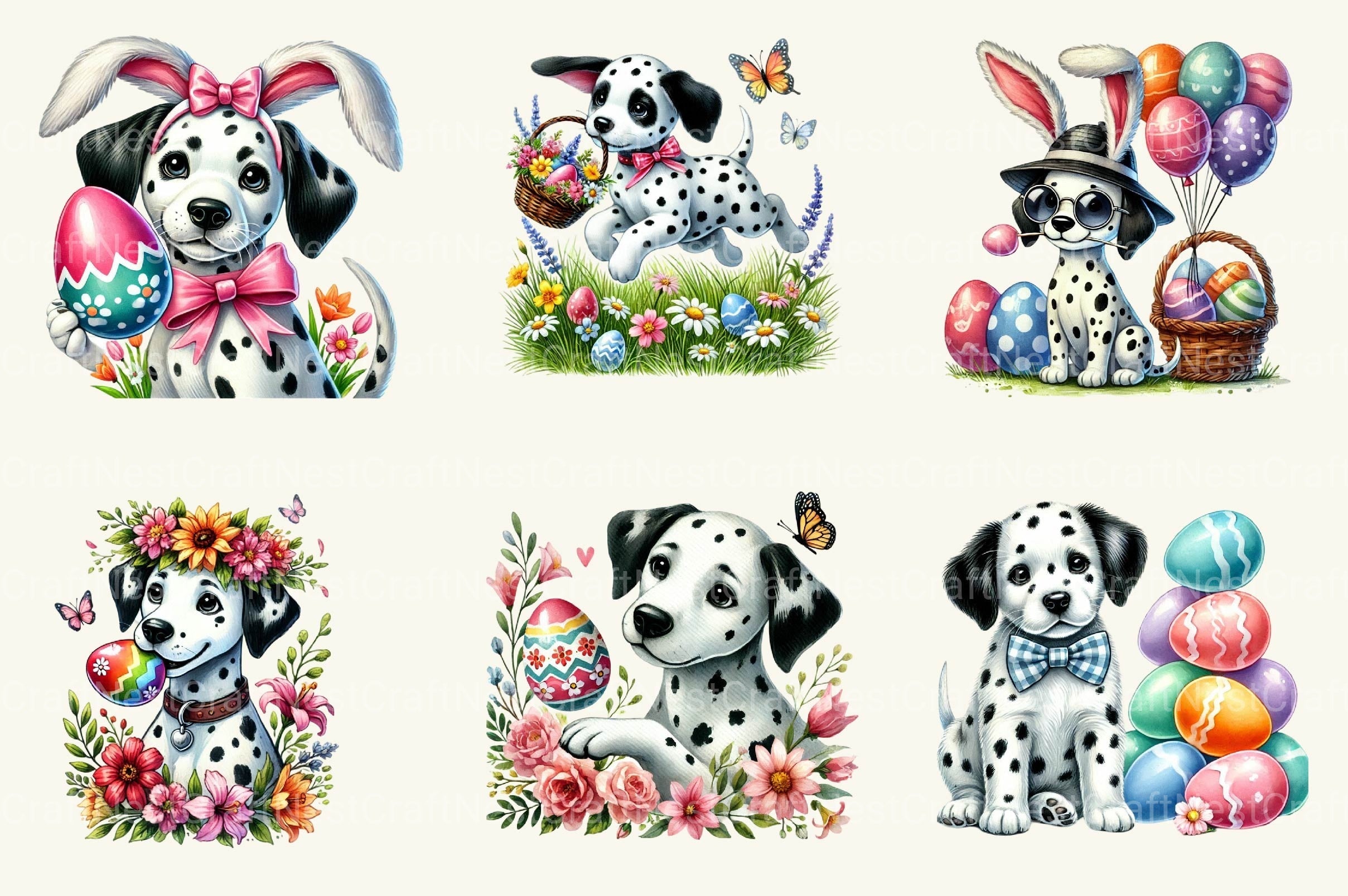 Easter Dalmatian Dog Clipart Bundle