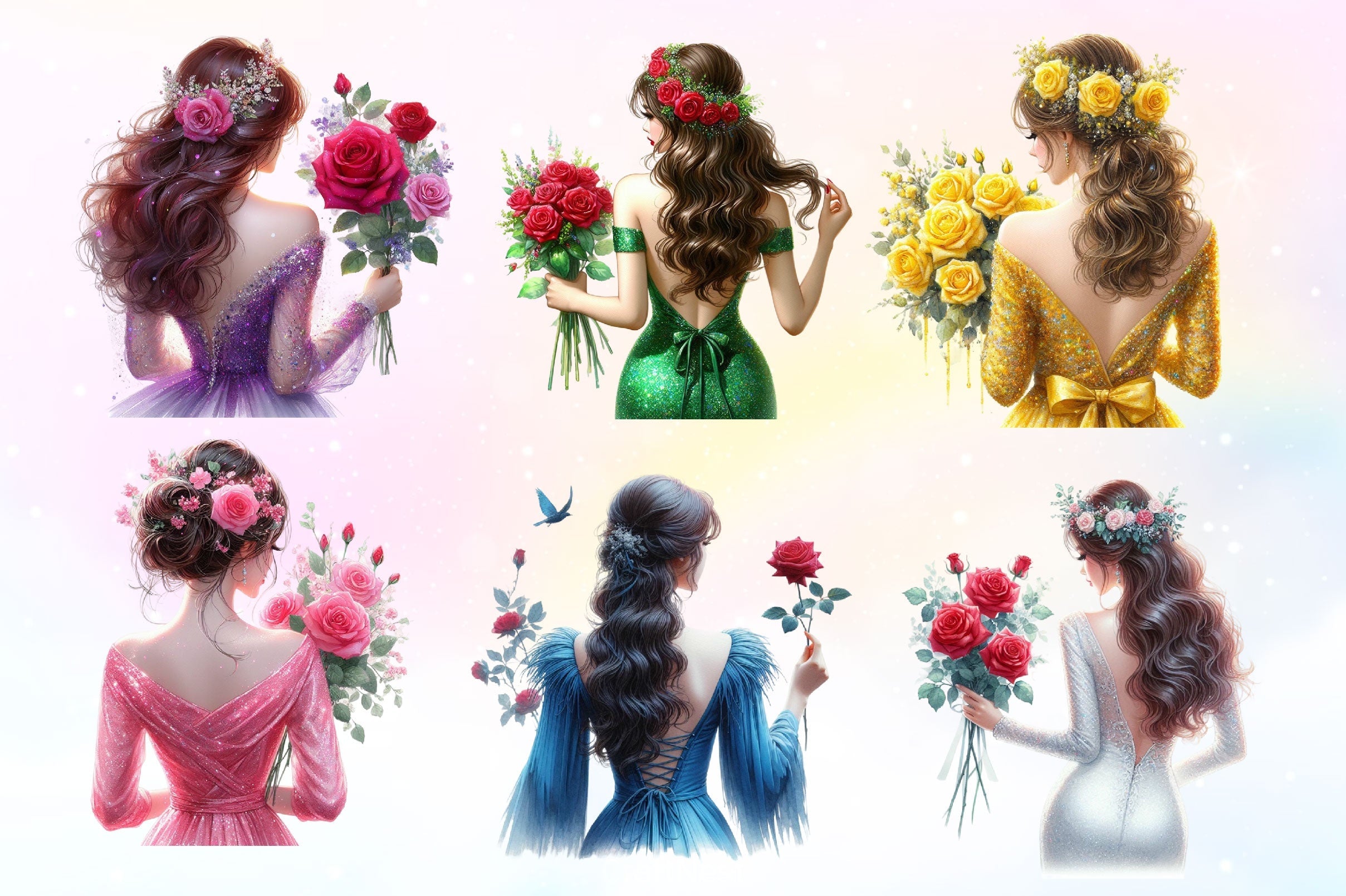 Beautiful Woman Rear View Clipart Bundle 2