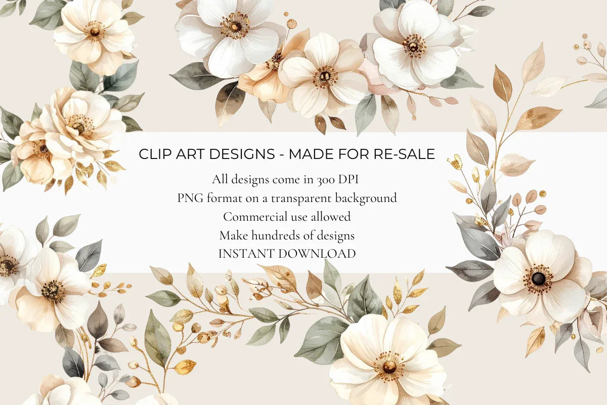 Champagne & Ivory Wreaths Clipart - CraftNest - Digital Crafting and Art