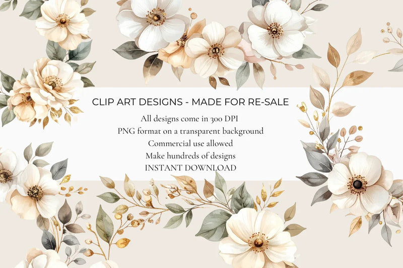 Champagne & Ivory Wreaths Clipart - CraftNest - Digital Crafting and Art