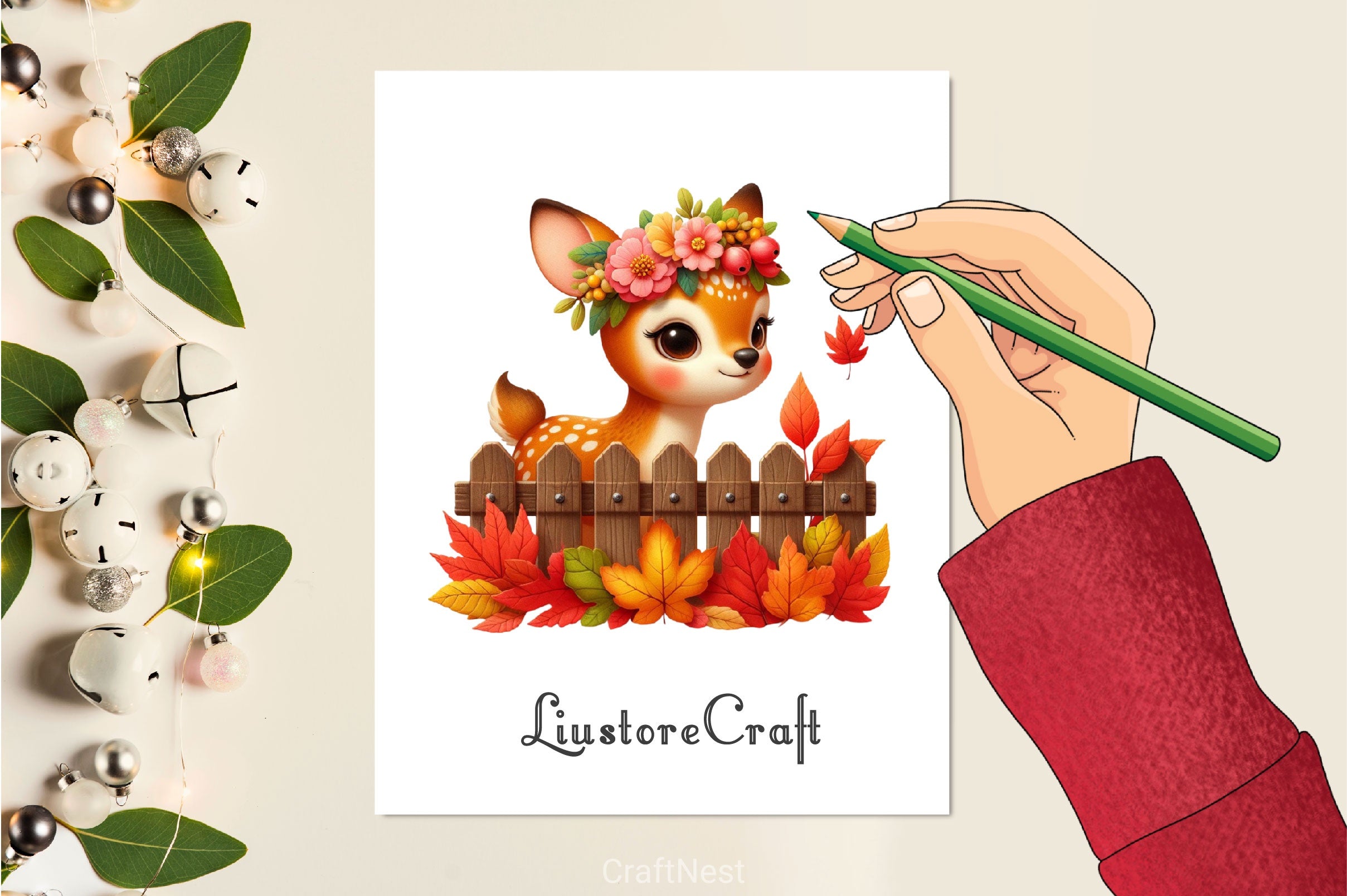 Autumn Cute Deer Clipart Bundle 2