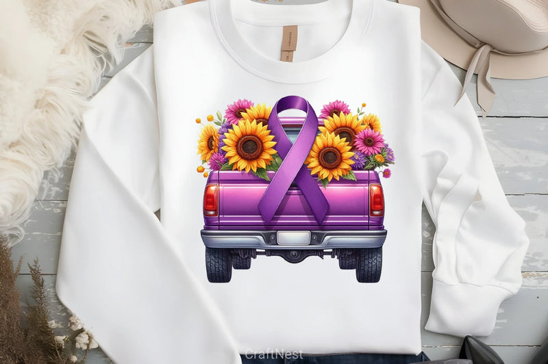 Purple Ribbon Cancer Truck Clipart Bundle - CraftNest - Digital Crafting and Art