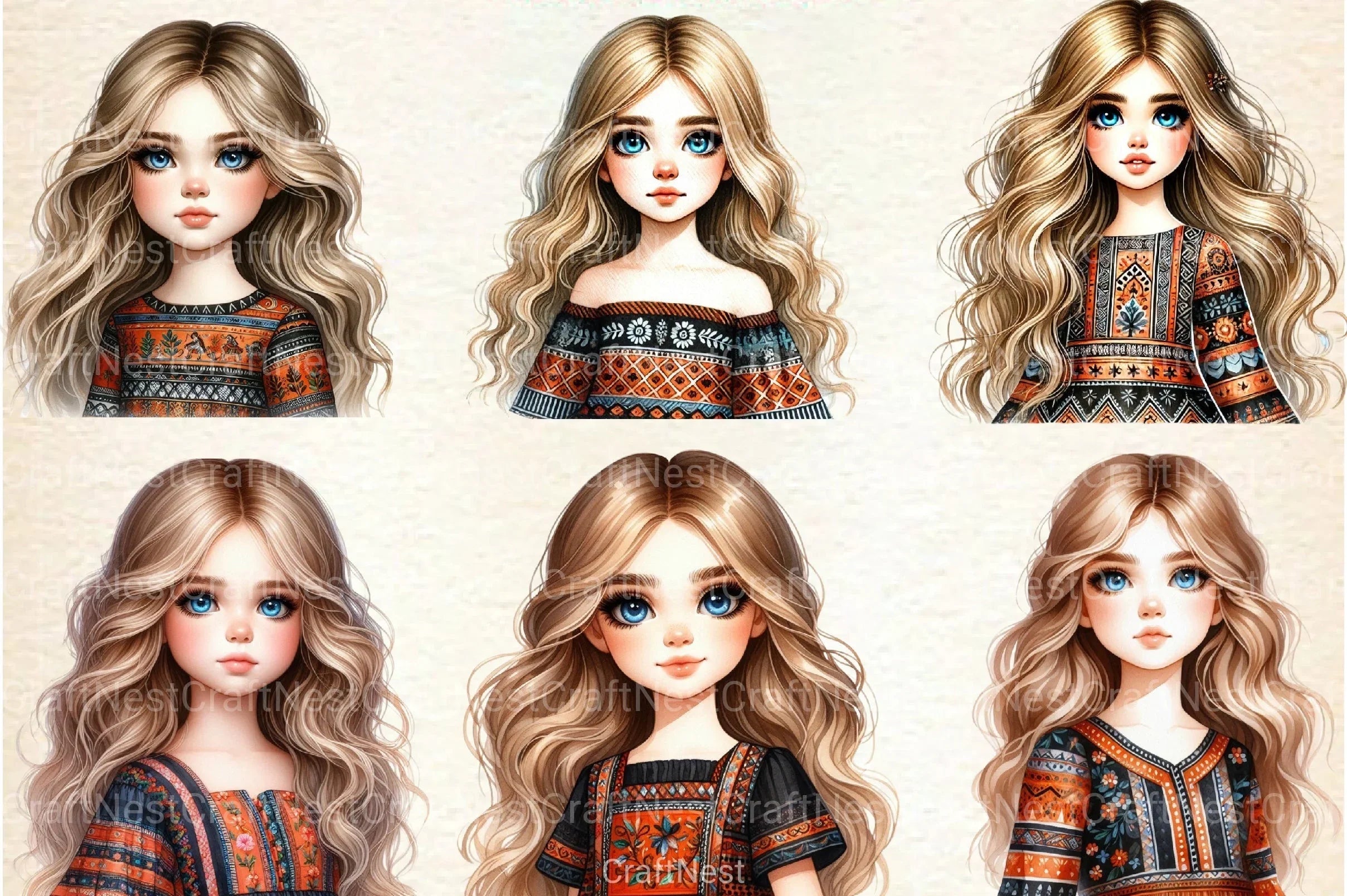 Caucasian Girl Clipart Bundle - CraftNest - Digital Crafting and Art