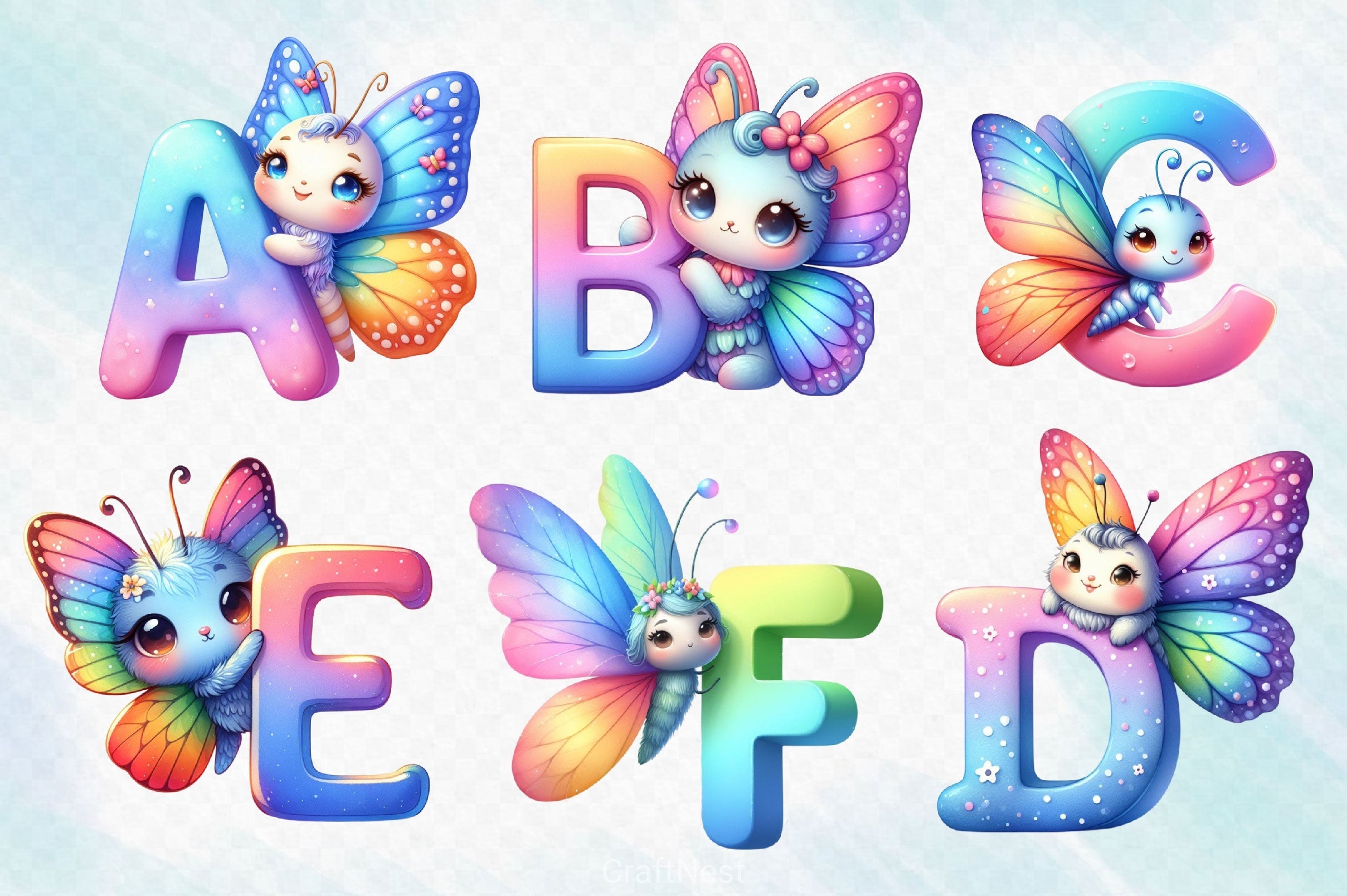 Cute Butterfly Alphabet Clipart Bundle