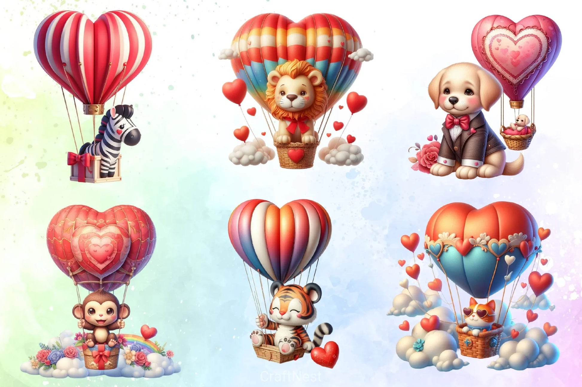 Valentine's Hot Air Balloon Animals Clipart Bundle - CraftNest - Digital Crafting and Art