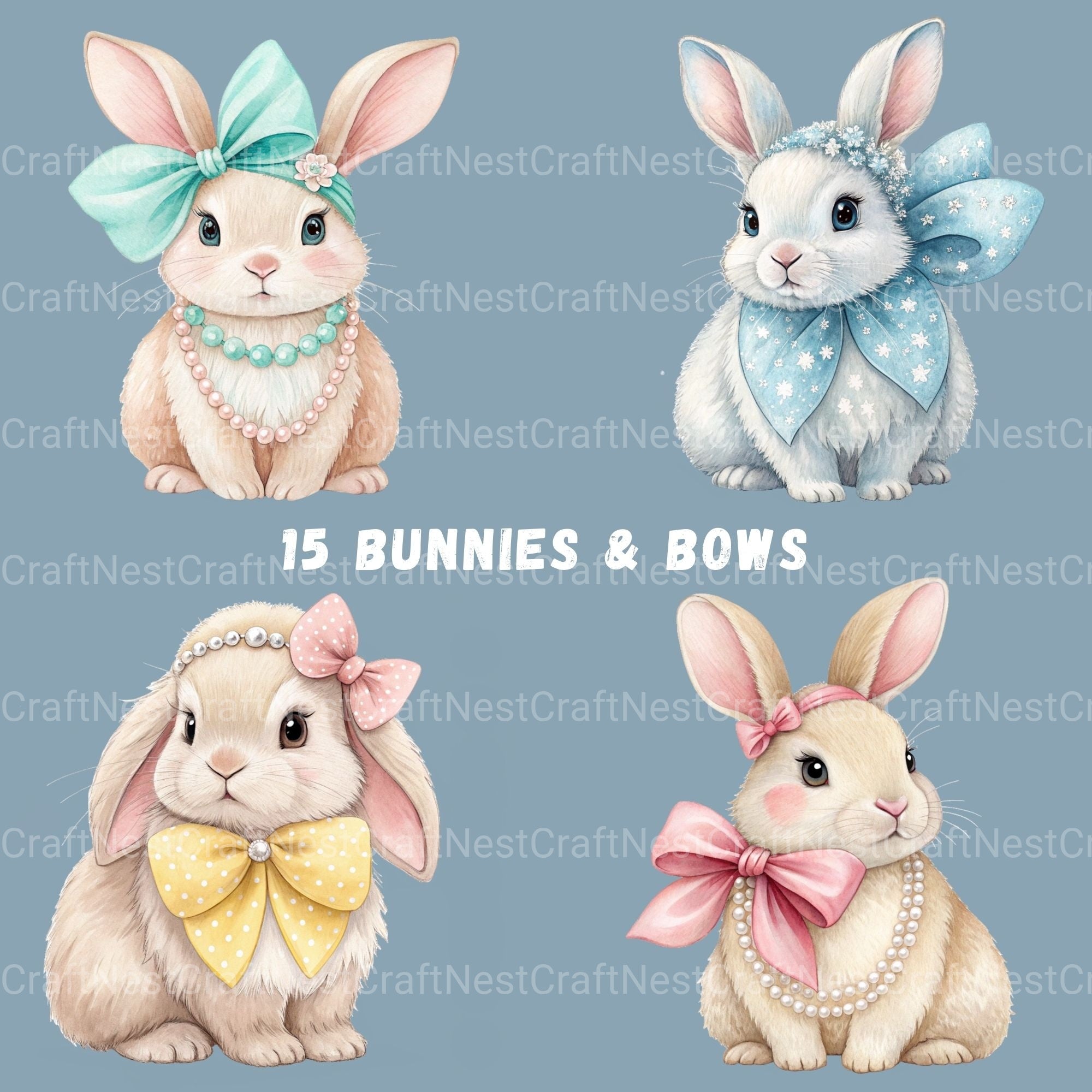 Bunnies Coquette Bow Clipart Bundle