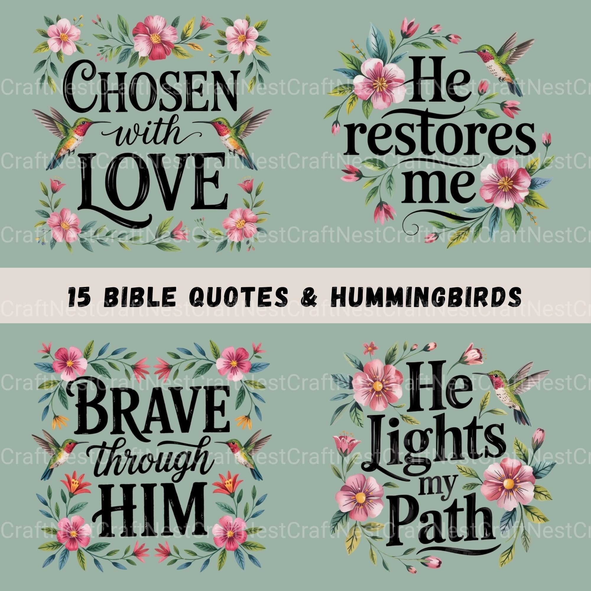 Bible Quotes Hummingbird Clipart Bundle