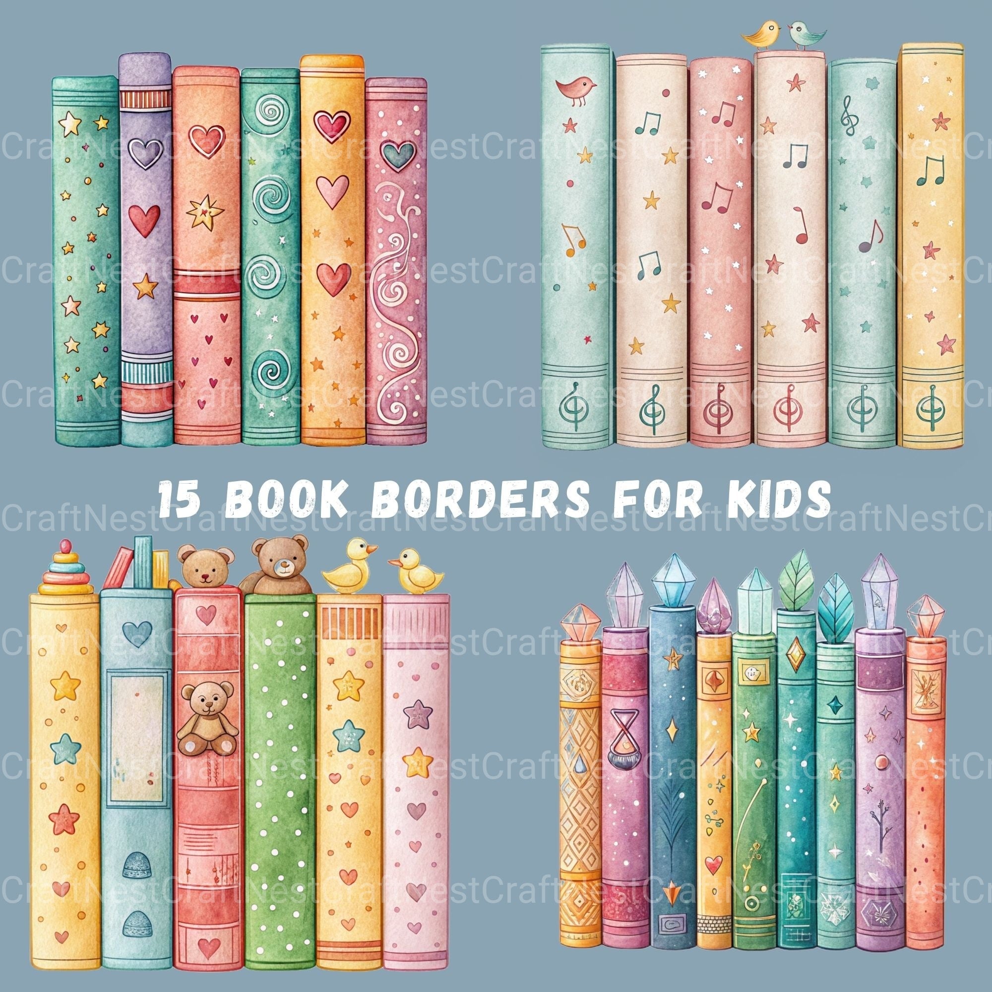Kids Book Borders Clipart Bundle