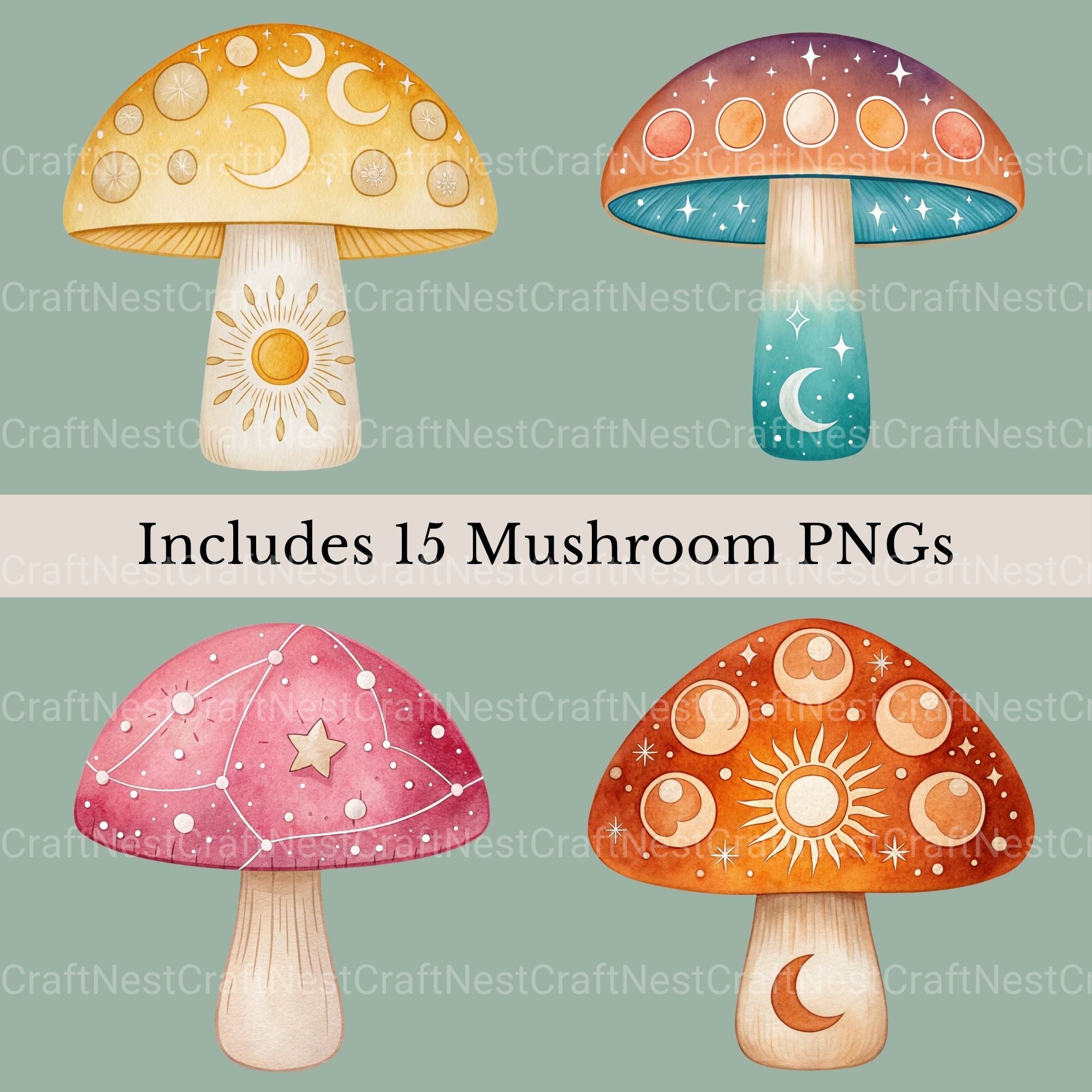 Mushrooms Celestial Clipart Bundle