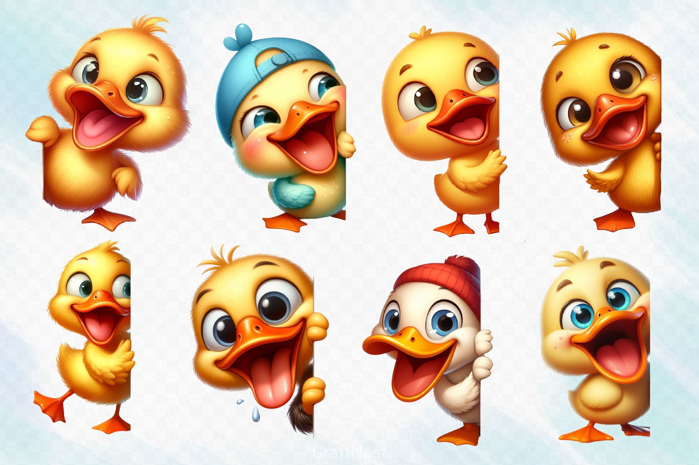 Funny Duck Peeking Around Corner Clipart Bundle