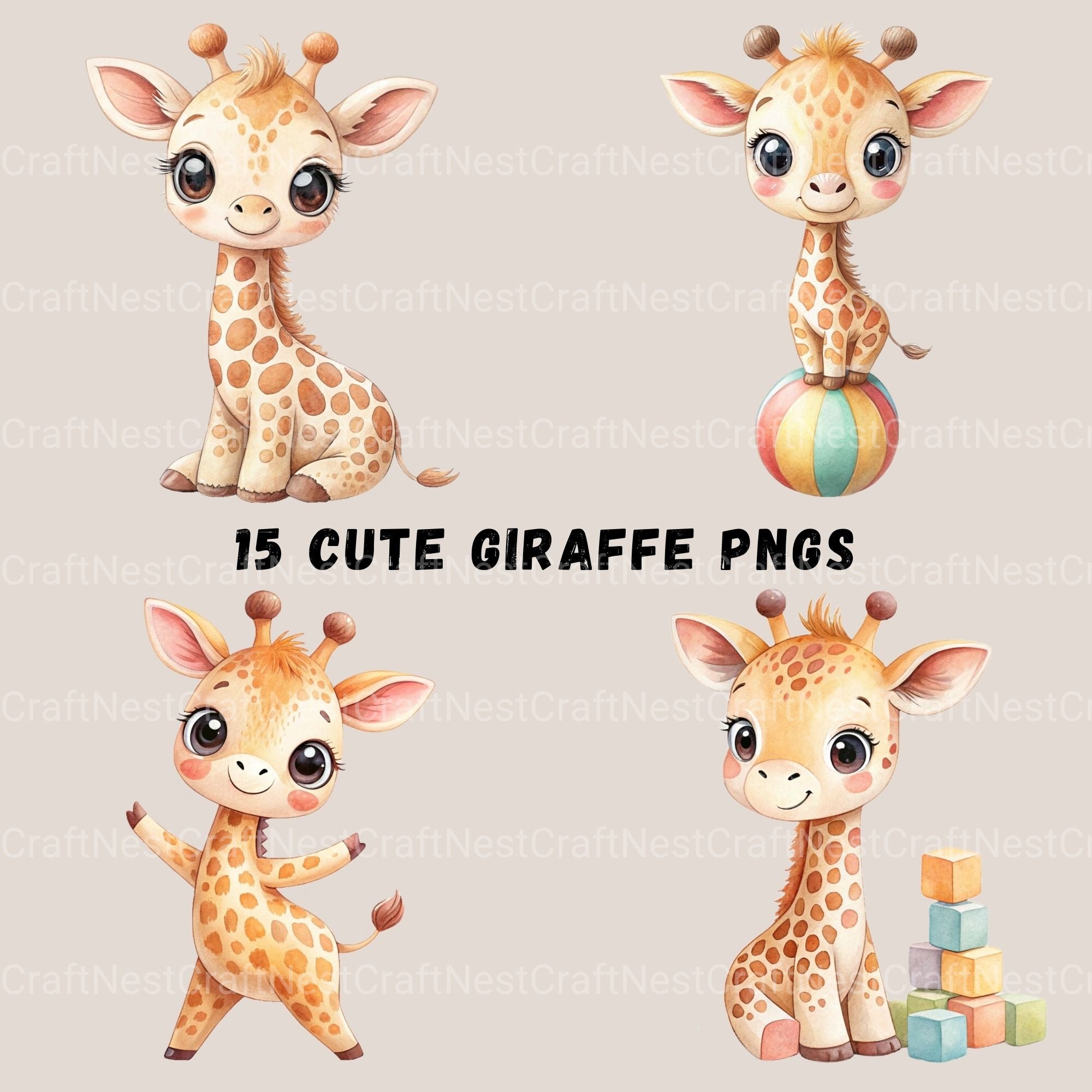 Cute Giraffes Clipart Bundle