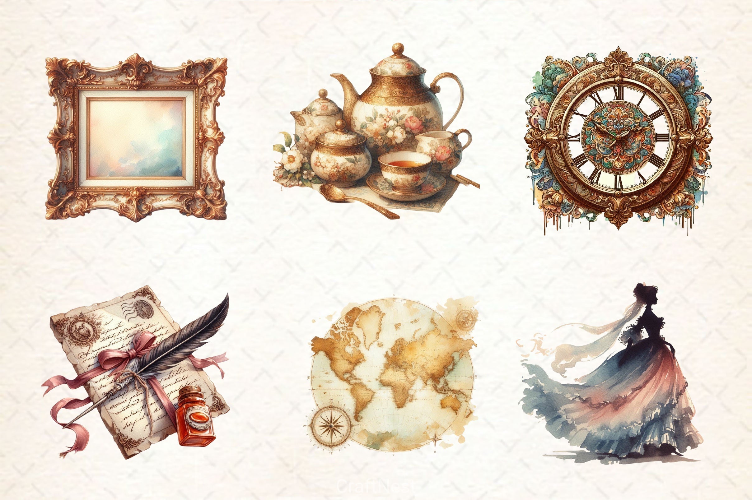 Antique Beige Aesthetic Clipart Bundle
