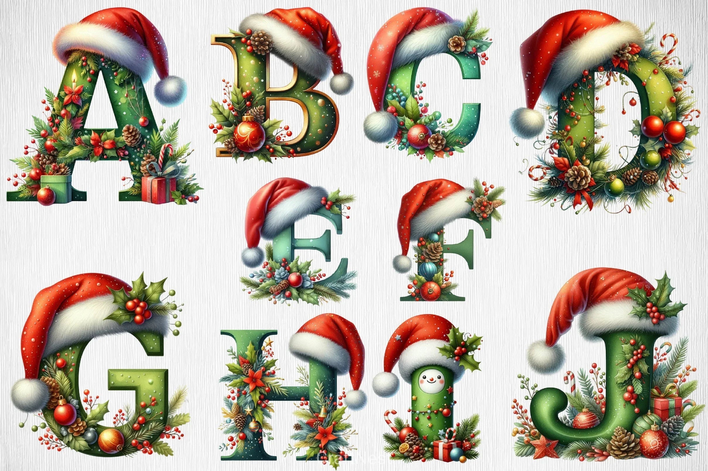 Christmas Santa Hat Alphabet Clipart Bundle - CraftNest - Digital Crafting and Art