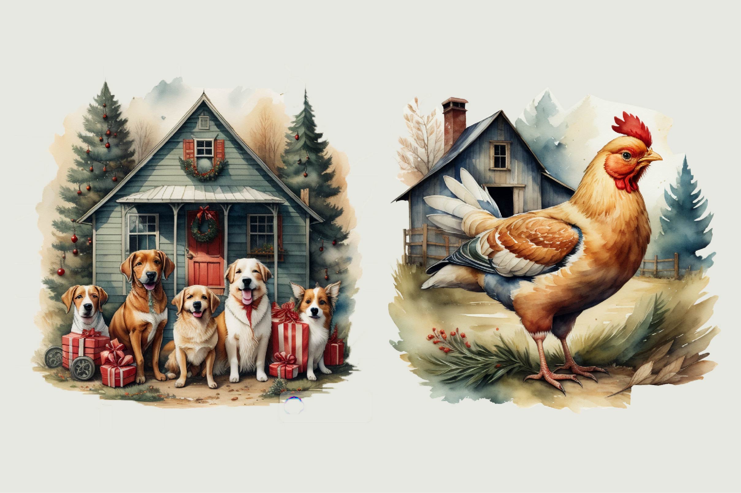 Vintage Farm Christmas Clipart Bundle