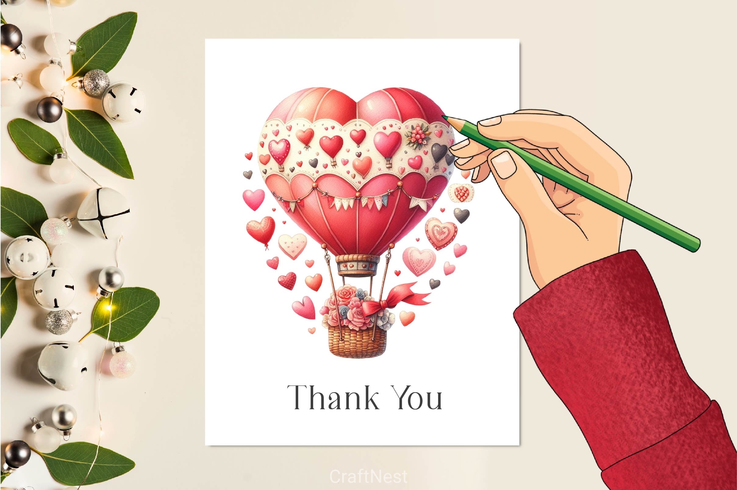 Valentine Hot Air Balloon Clipart Bundle