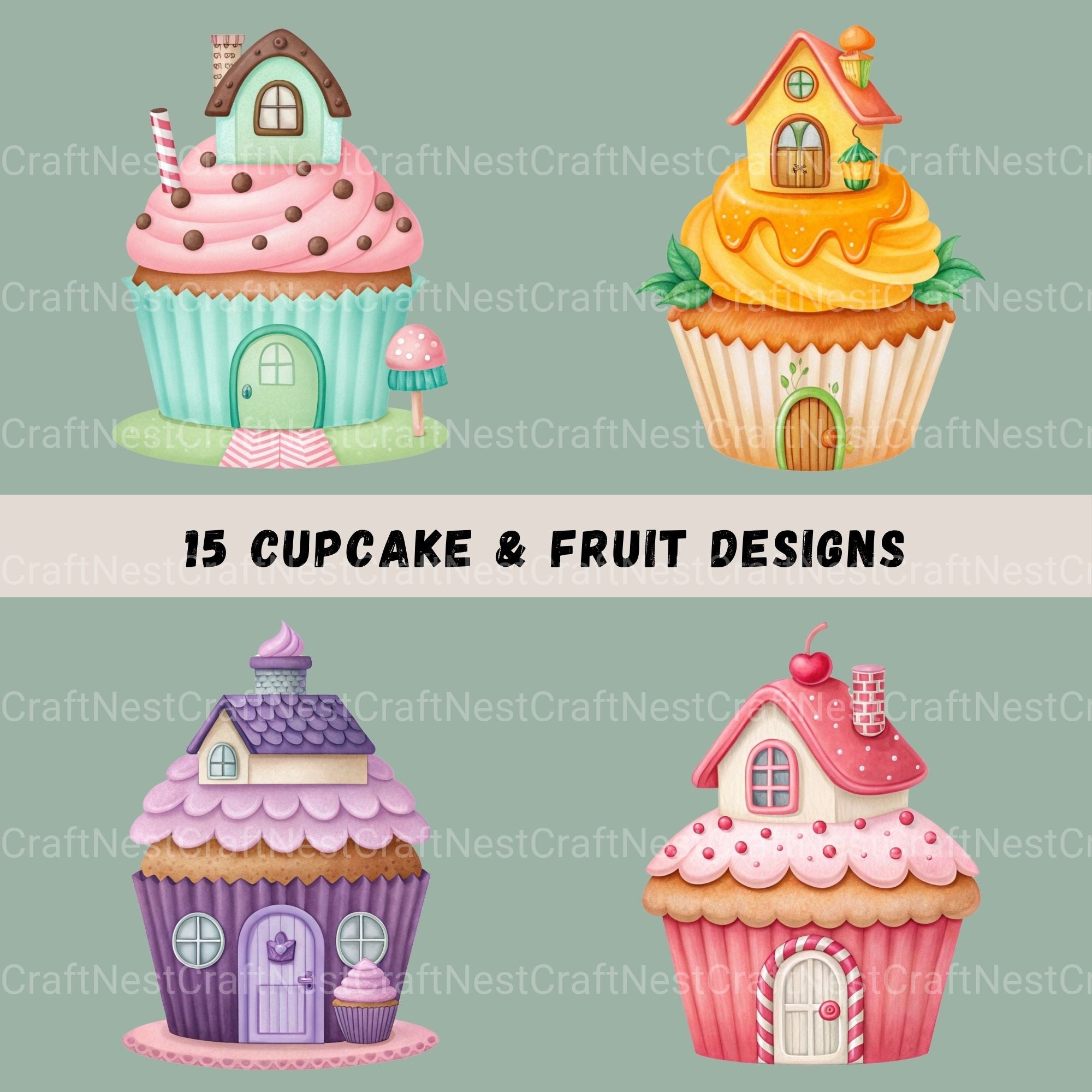 Cupcakes Fruit Clipart Bundle