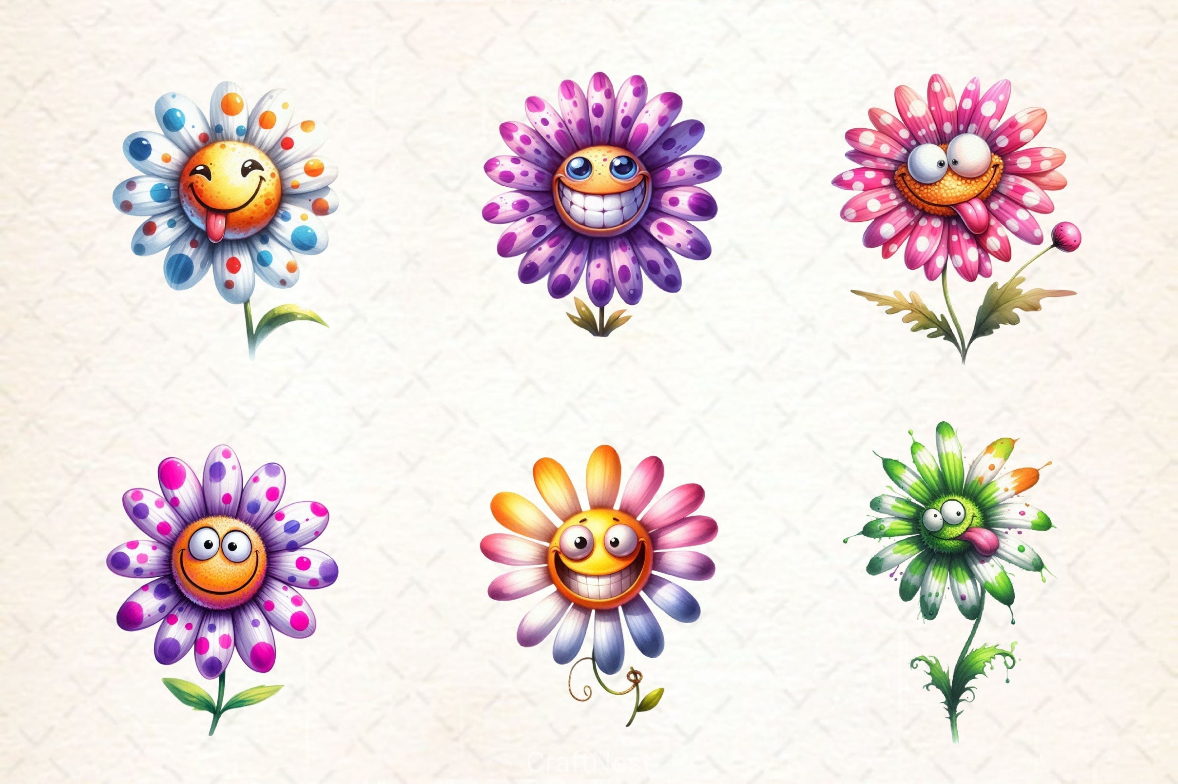 Funny Cute Flowers Clipart Bundle