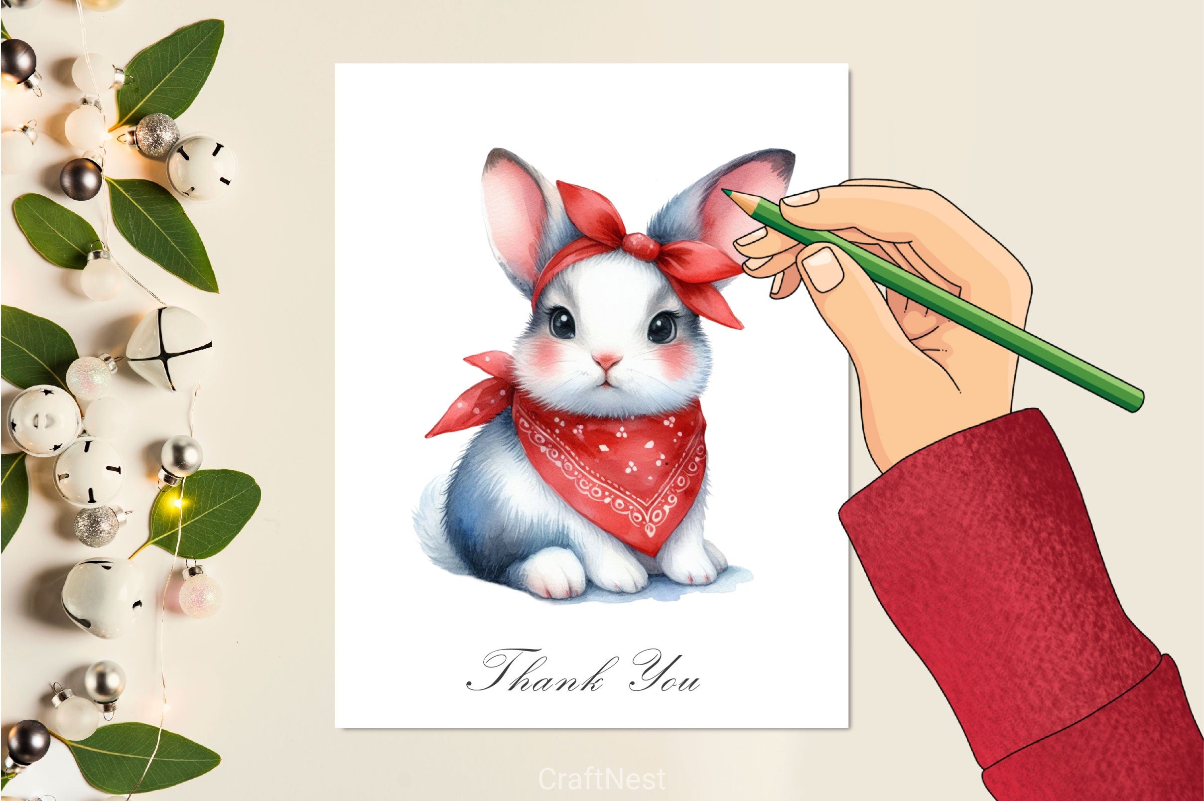 Cute Bunny Red Bandana Clipart Bundle