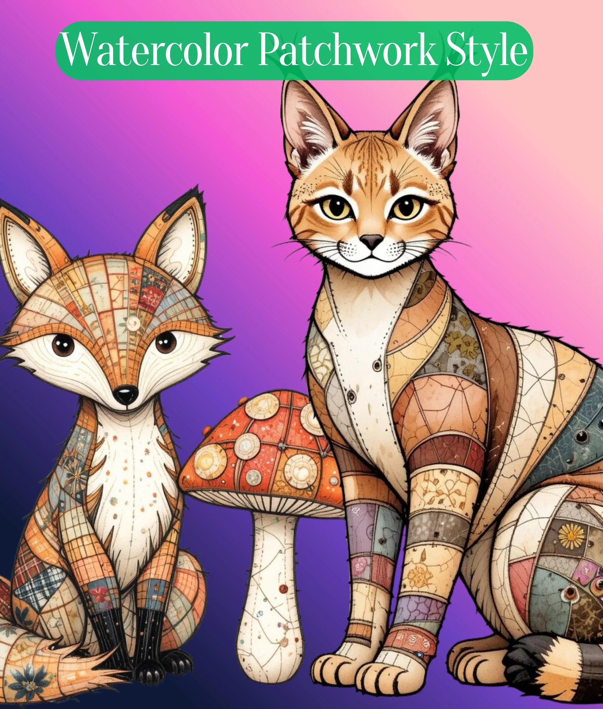 Patchwork Wild Animals Clipart Bundle - CraftNest - Digital Crafting and Art