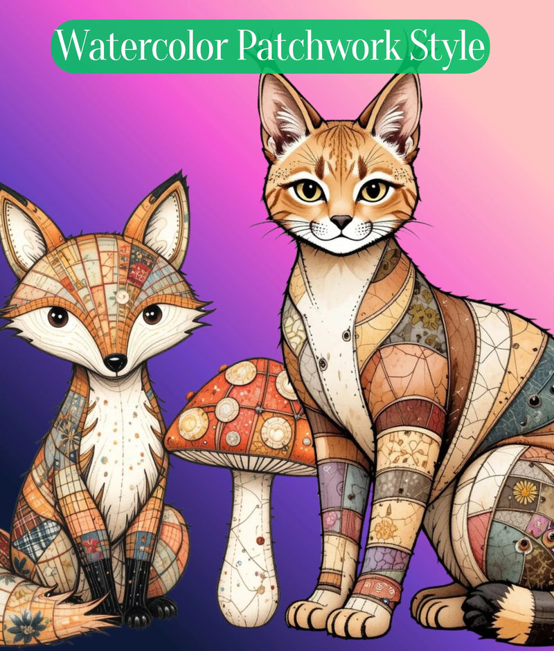 Patchwork Wild Animals Clipart Bundle - CraftNest - Digital Crafting and Art