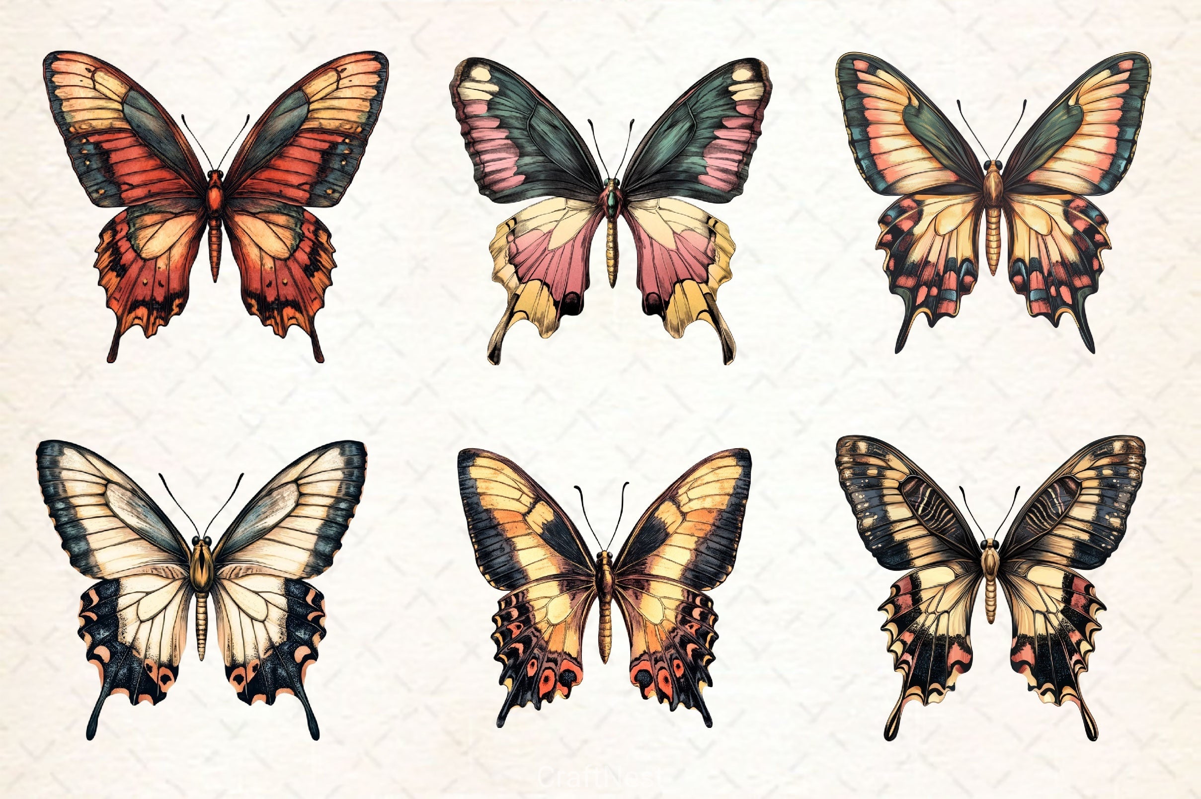 Vintage Butterfly Clipart Bundle