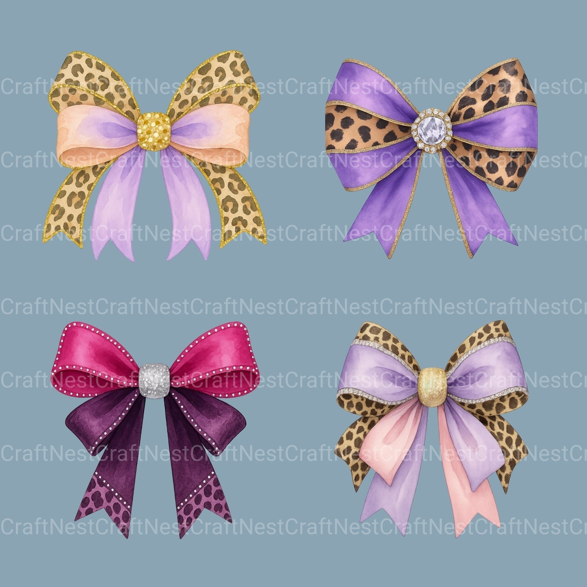 Coquette Cheetah Bows Clipart Bundle
