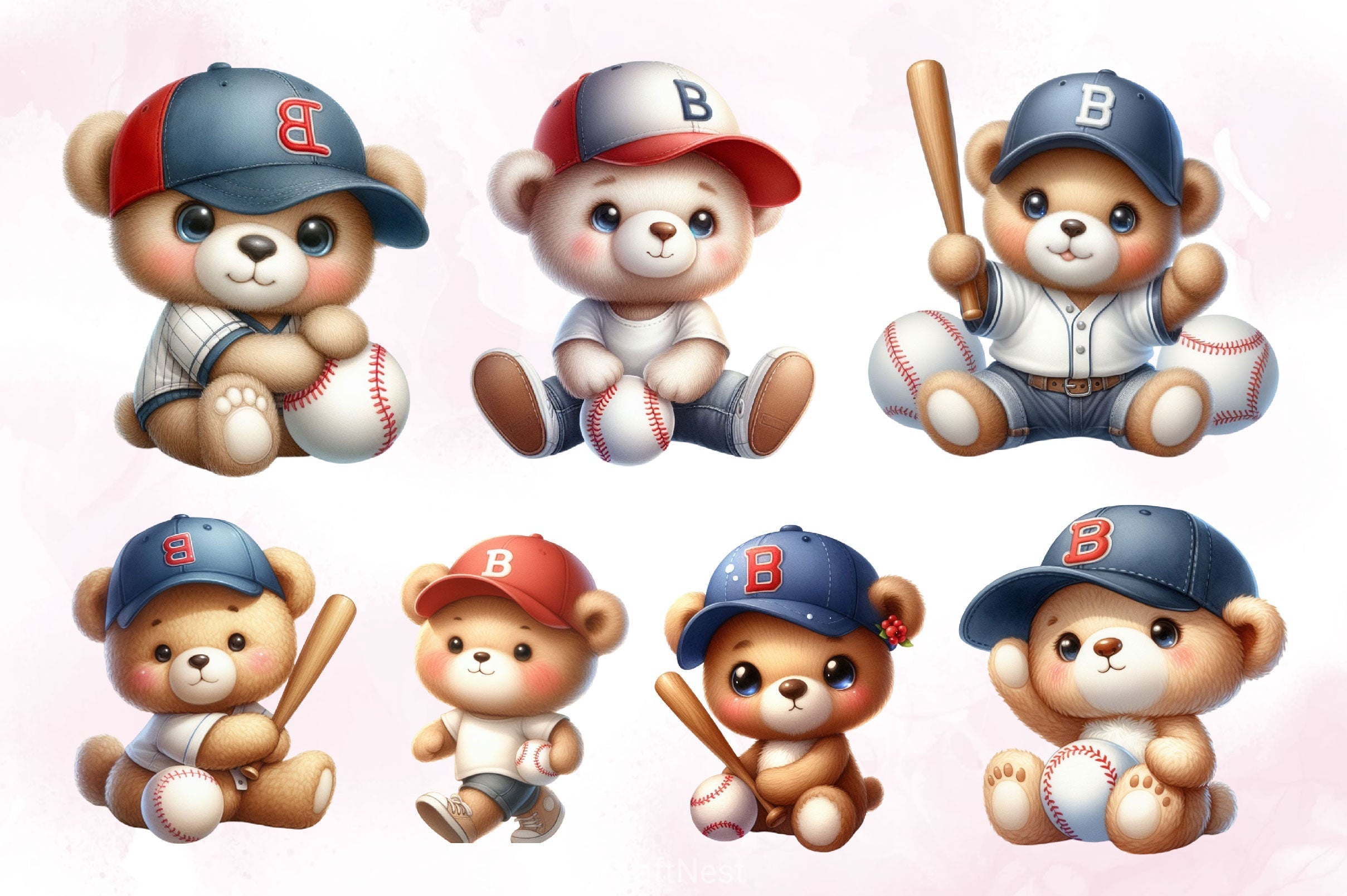 Adorable Baseball Bear Clipart Bundle