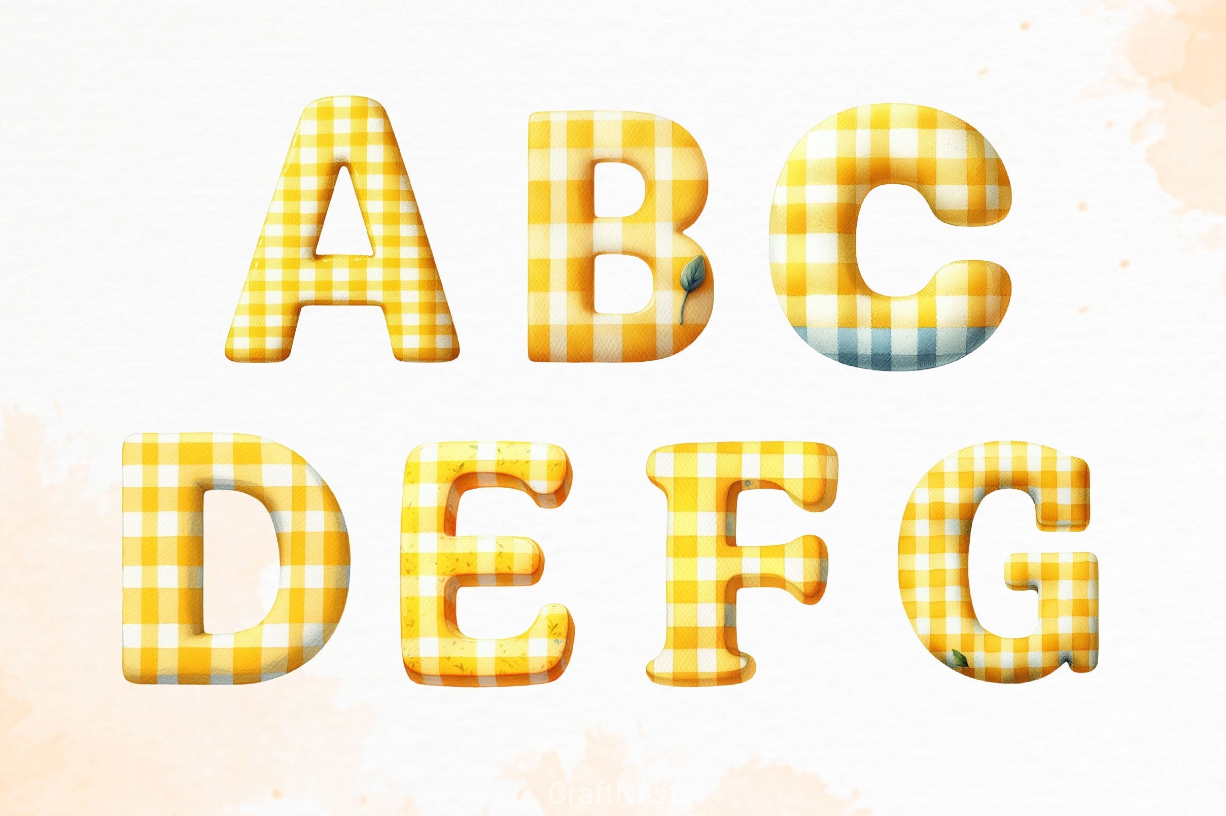 Yellow Gingham Alphabet Clipart Bundle