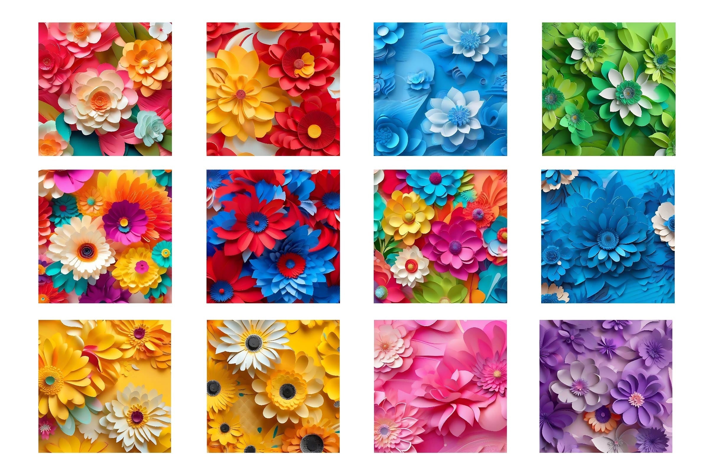 3D Flowers Digital Papers 3