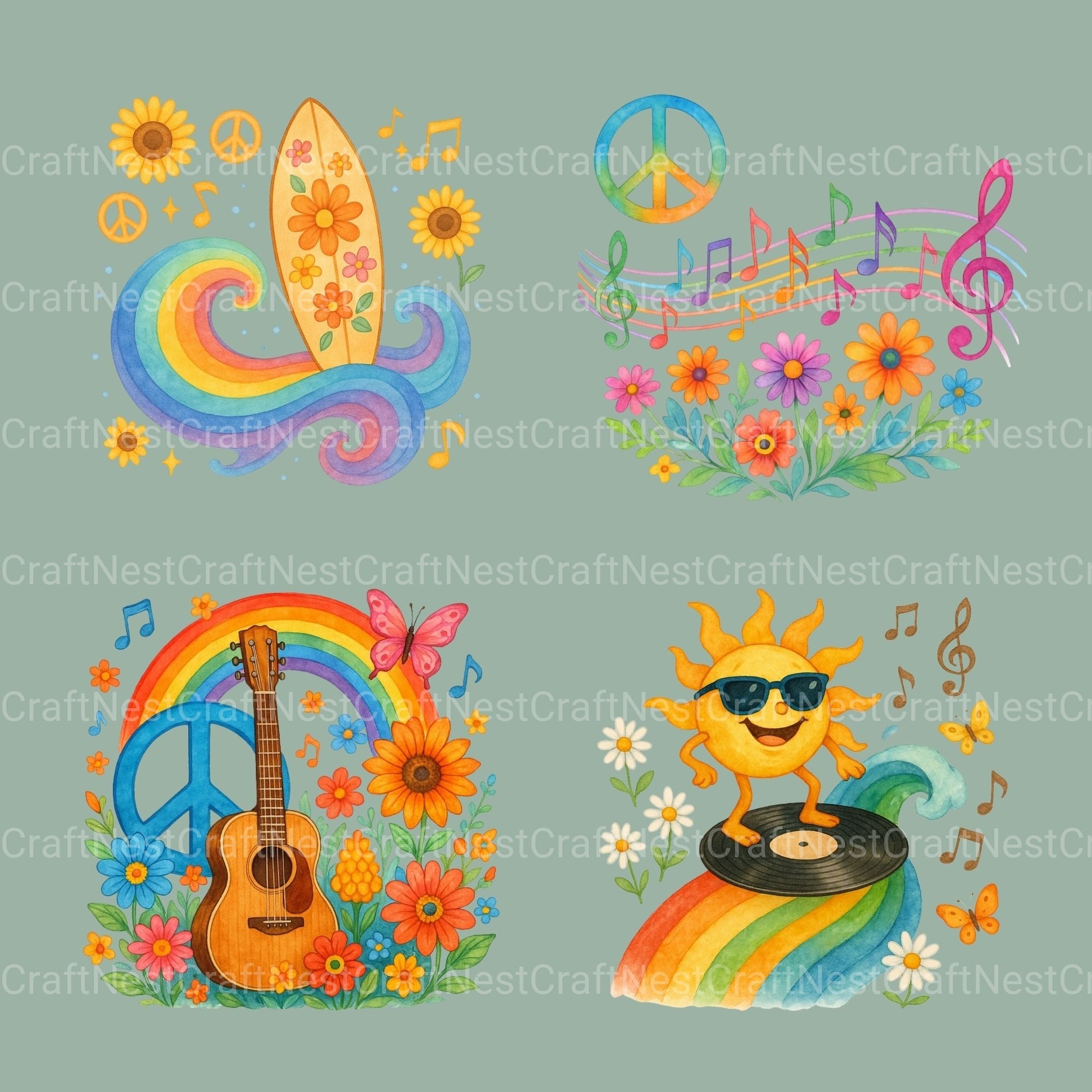 Retro Groovy Clipart Bundle 3