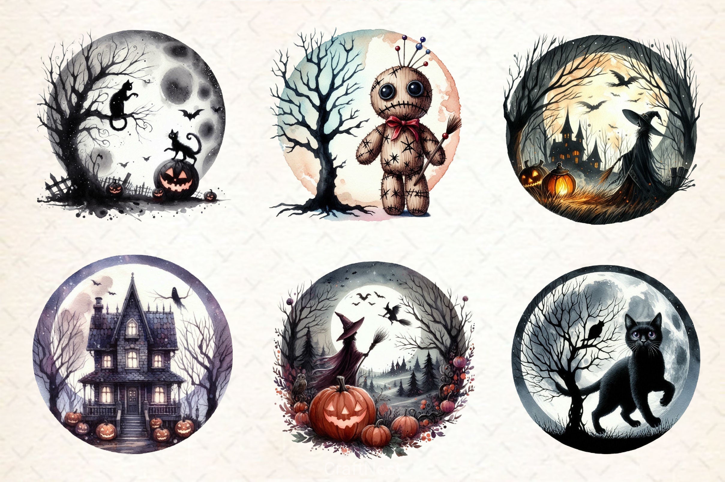 Scary Halloween Scene Clipart Bundle