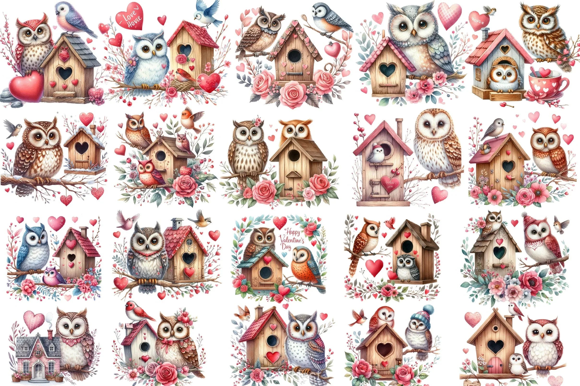 Valentine Owl & House Clipart Bundle - CraftNest - Digital Crafting and Art