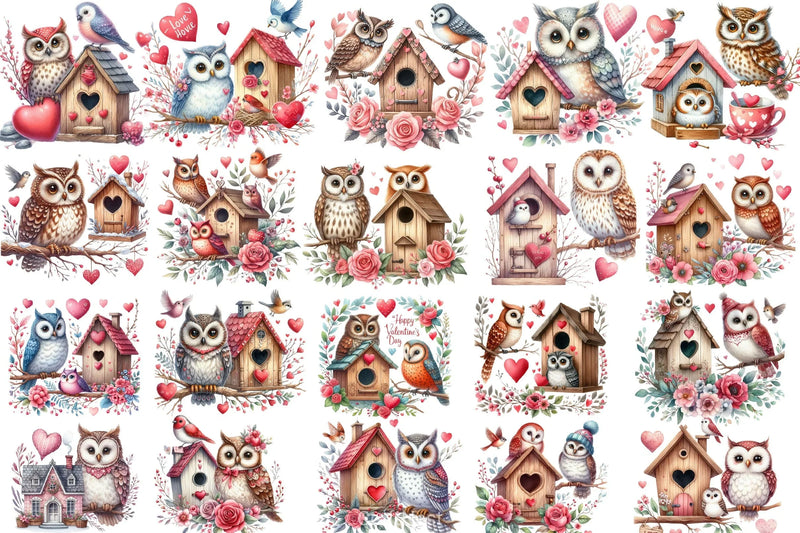 Valentine Owl & House Clipart Bundle - CraftNest - Digital Crafting and Art