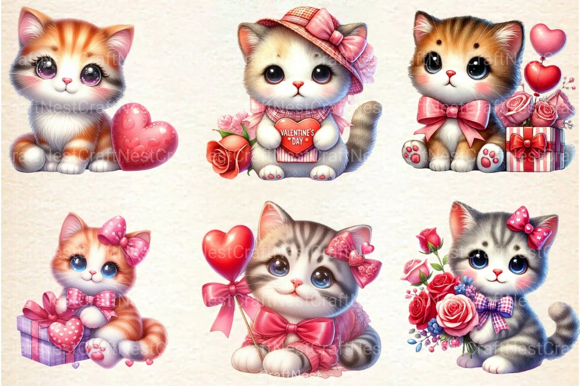 Valentine's Day Kitty Clipart Bundle - CraftNest - Digital Crafting and Art