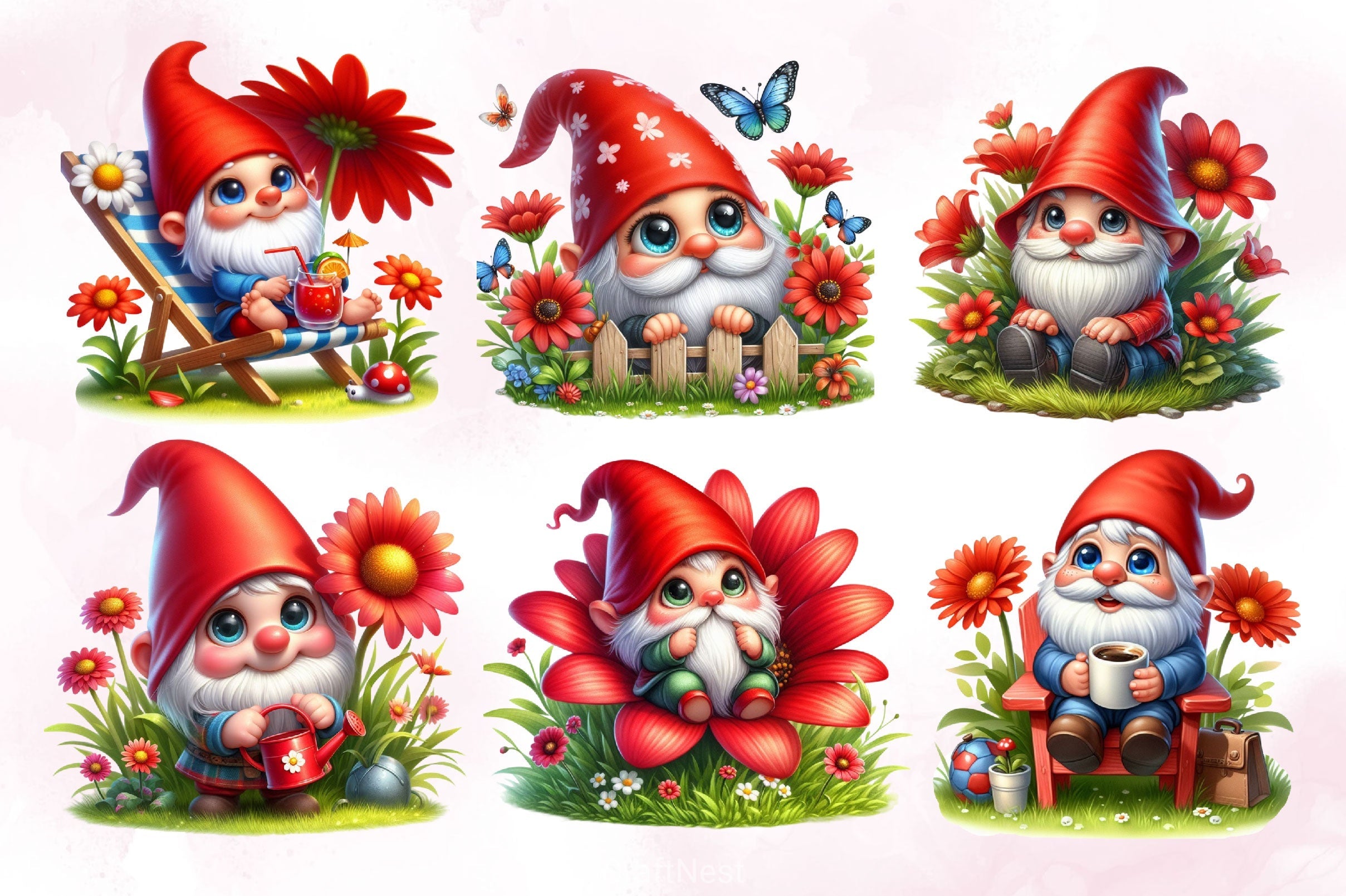 Cute Summer Gnome Clipart Bundle 1